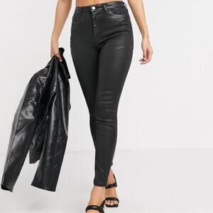 ASOS Denim High Waist Coated Leather Look Skinny Leg Jeans, Size 26 NWT